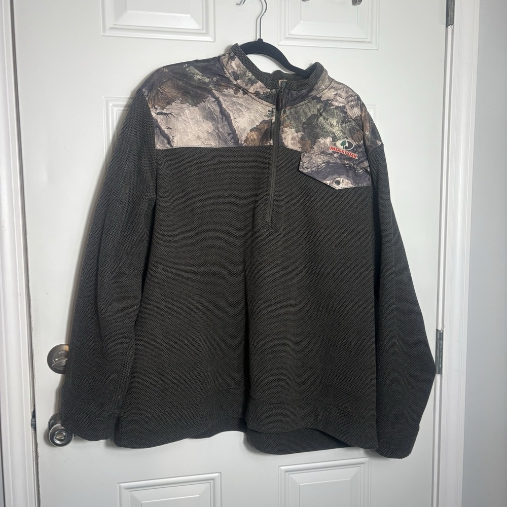 Mossy Oak Fleece Pullover Mens 3XL Gray Camo 1/4 Zip Mock Neck Hunting Shirt